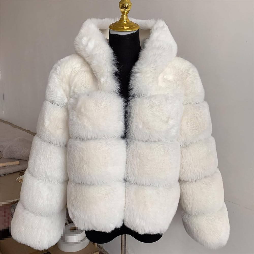 ジャケット・アウター EMBROIDERED FAUX FUR HOODED JACKET WHITE White fauxfur jacket GIA | WeLoveFurs Size L / 40